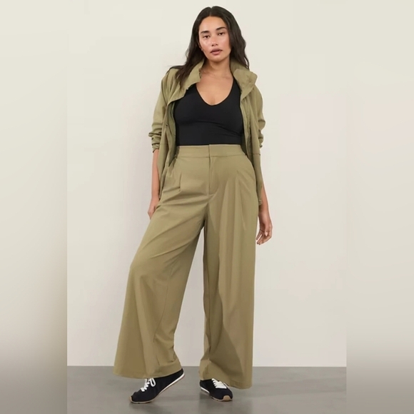 Athleta Pinnacle Trousers Olive Branch GreenHigh Rise Wide Leg 16 Athleisure